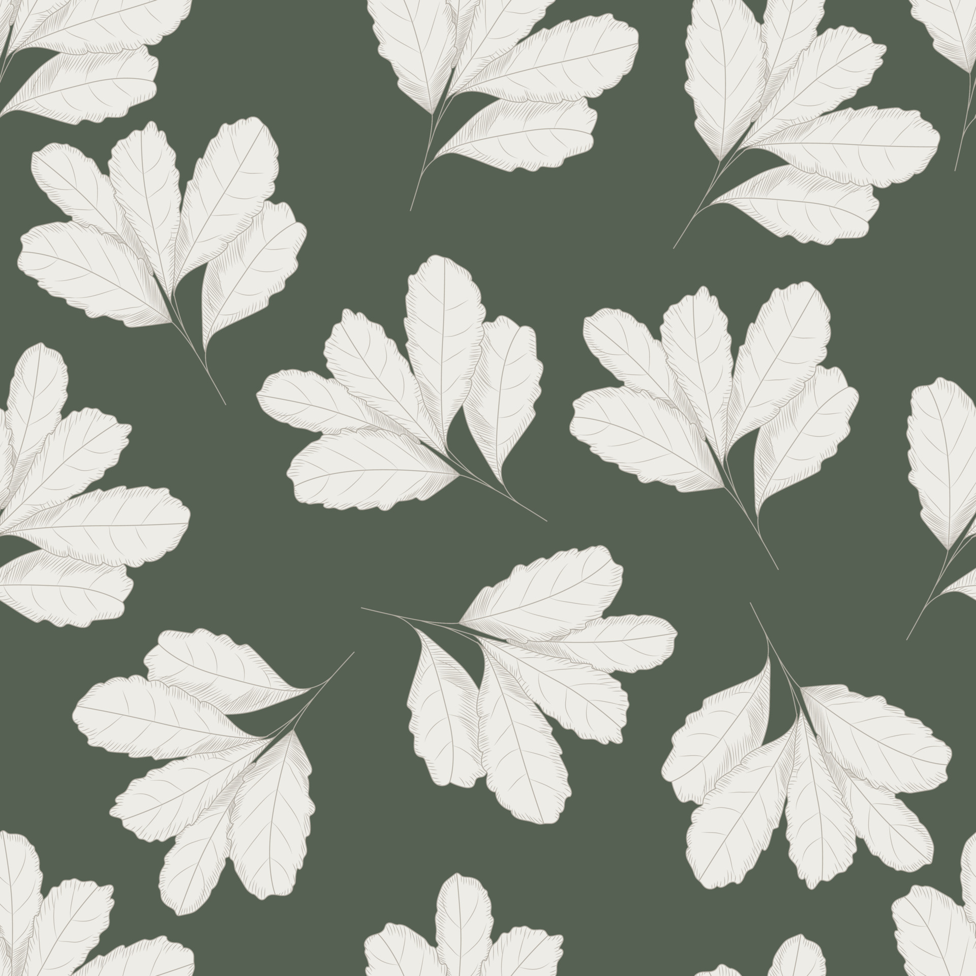 Vintage leaf seamless pattern on green background. Tree leaves backdrop