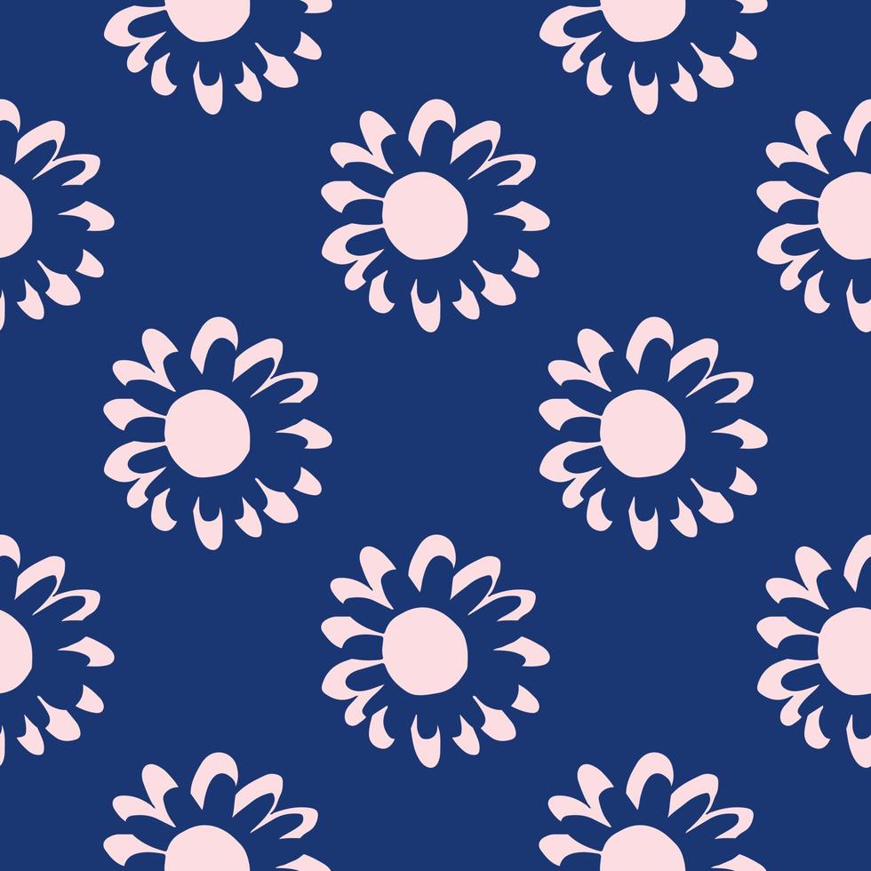 Seamless pattern with creative decorative flowers in scandinavian style. Pink elements on blue background. vector