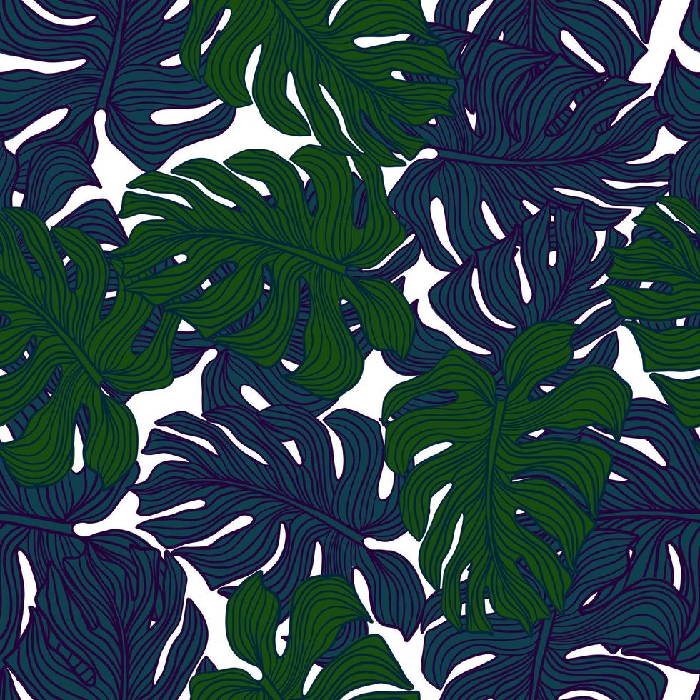 patrón sin costuras de hoja de monstera. Fondo de silueta de planta de filodendro de hojas tropicales abstractas. vector