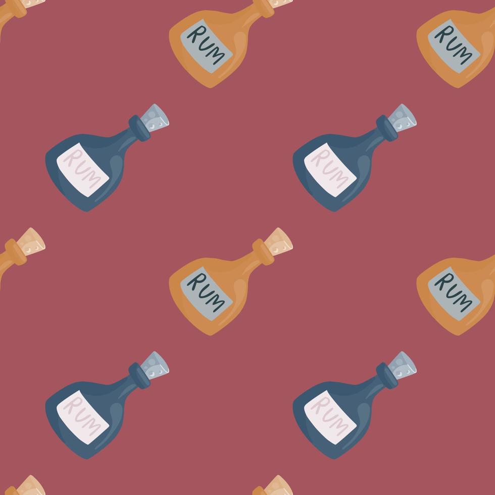 Rum bottle silhouettes seamless doodle pattern. Pastel tones. Hand drawn ornament. Alcohol print. vector