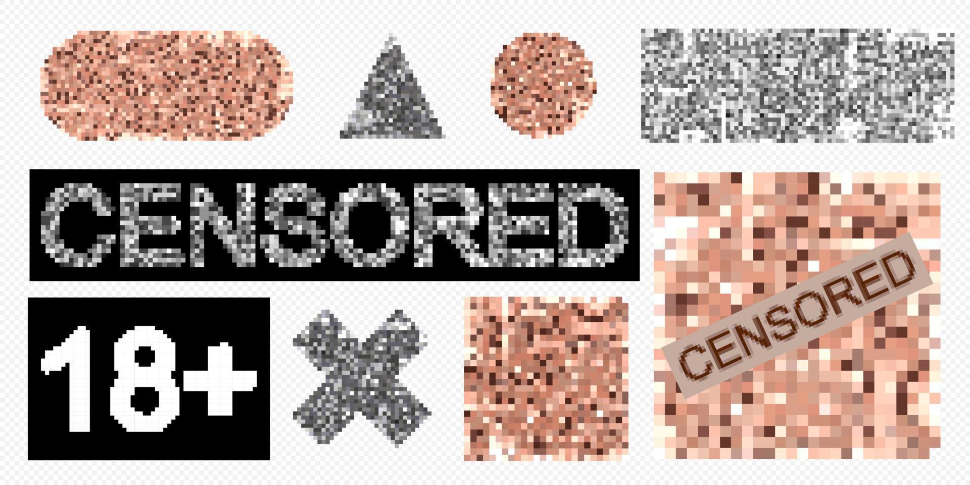 Set of censored blur effect symbol. Censorship pixel elements of various types. vector