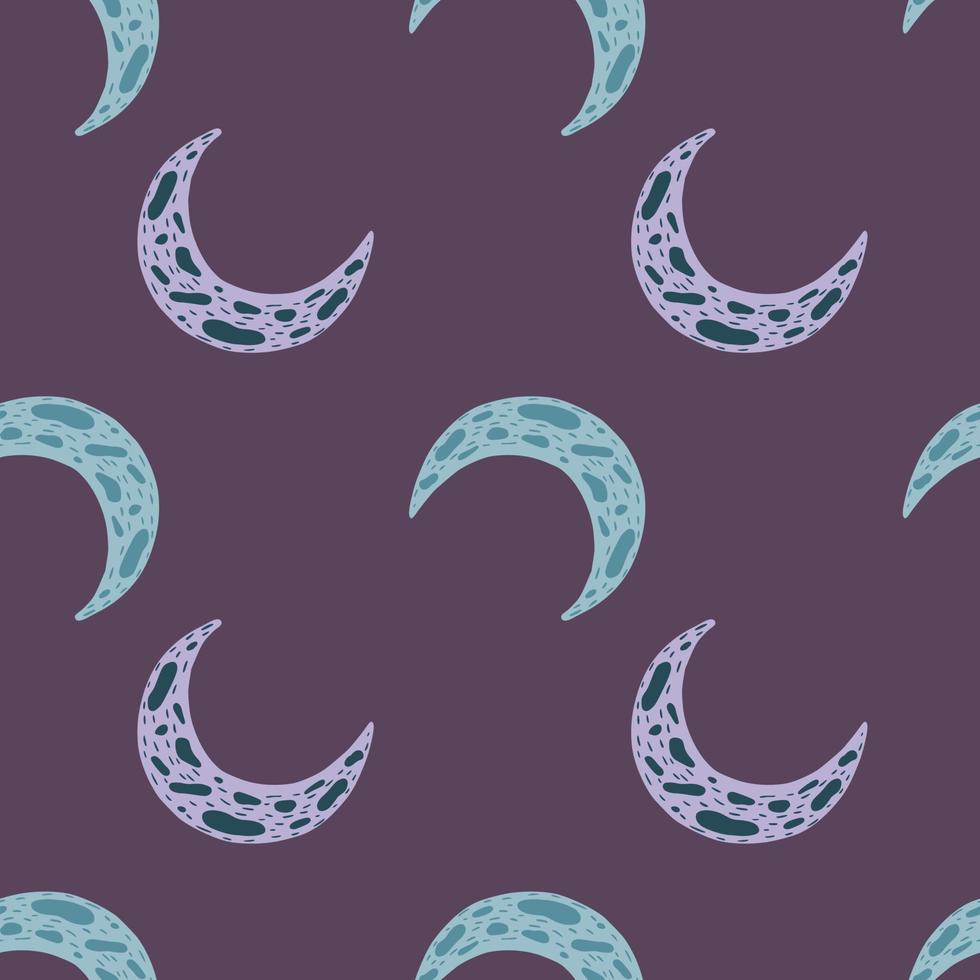 Childish seamless pattern with blue and light purple tones moon ornament. Dark purple background. vector