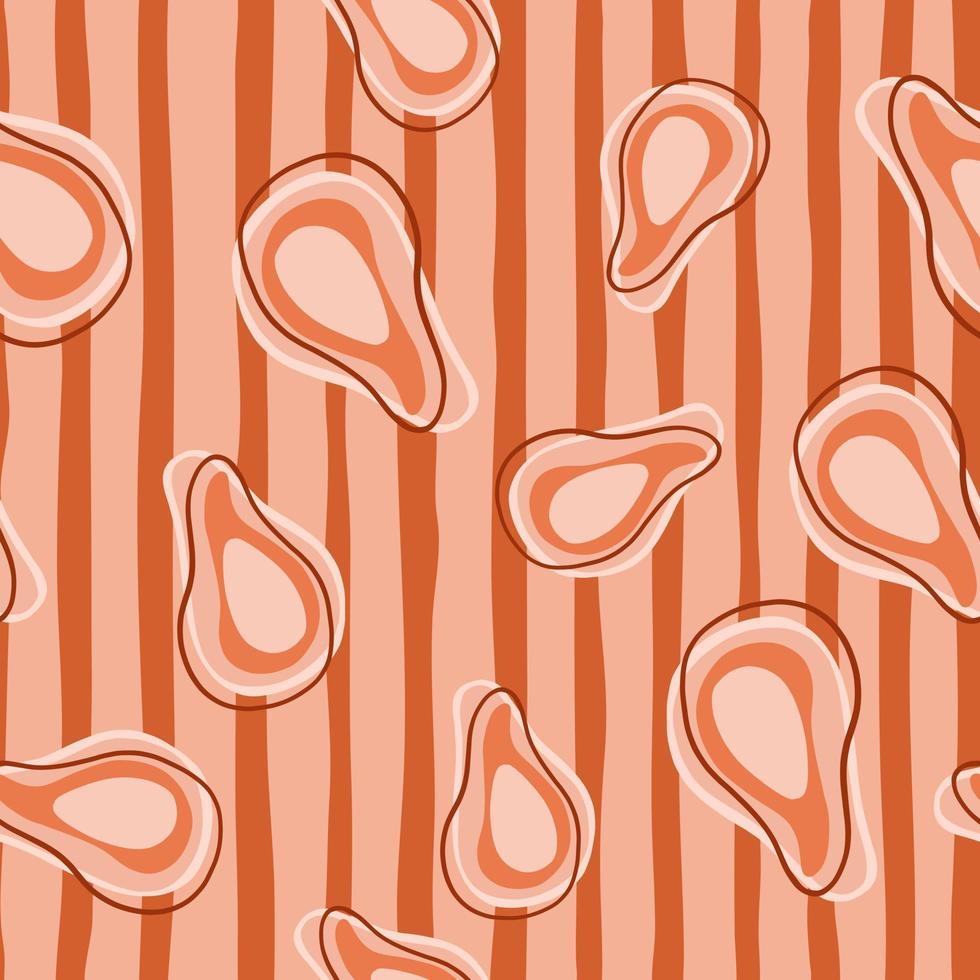 Hand drawn seamless food exotic pattern with abstract avocado shapes. Pink striped background. vector