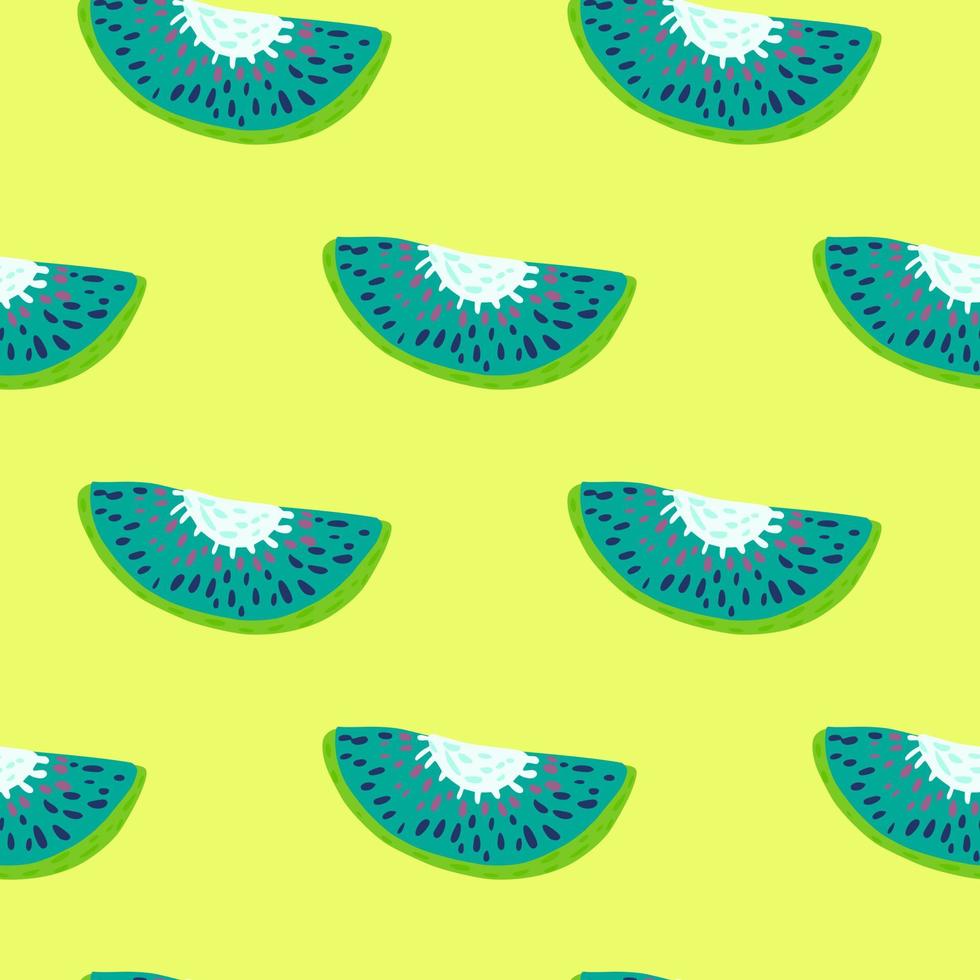 Abstract blue colored kiwi slice seamless pattern. Yellow bright background. Contrast print. vector