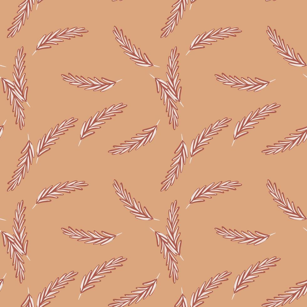 Seamless pattern with doodle ear of wheat ornament. Beige background. Random botany print. Simple style. vector