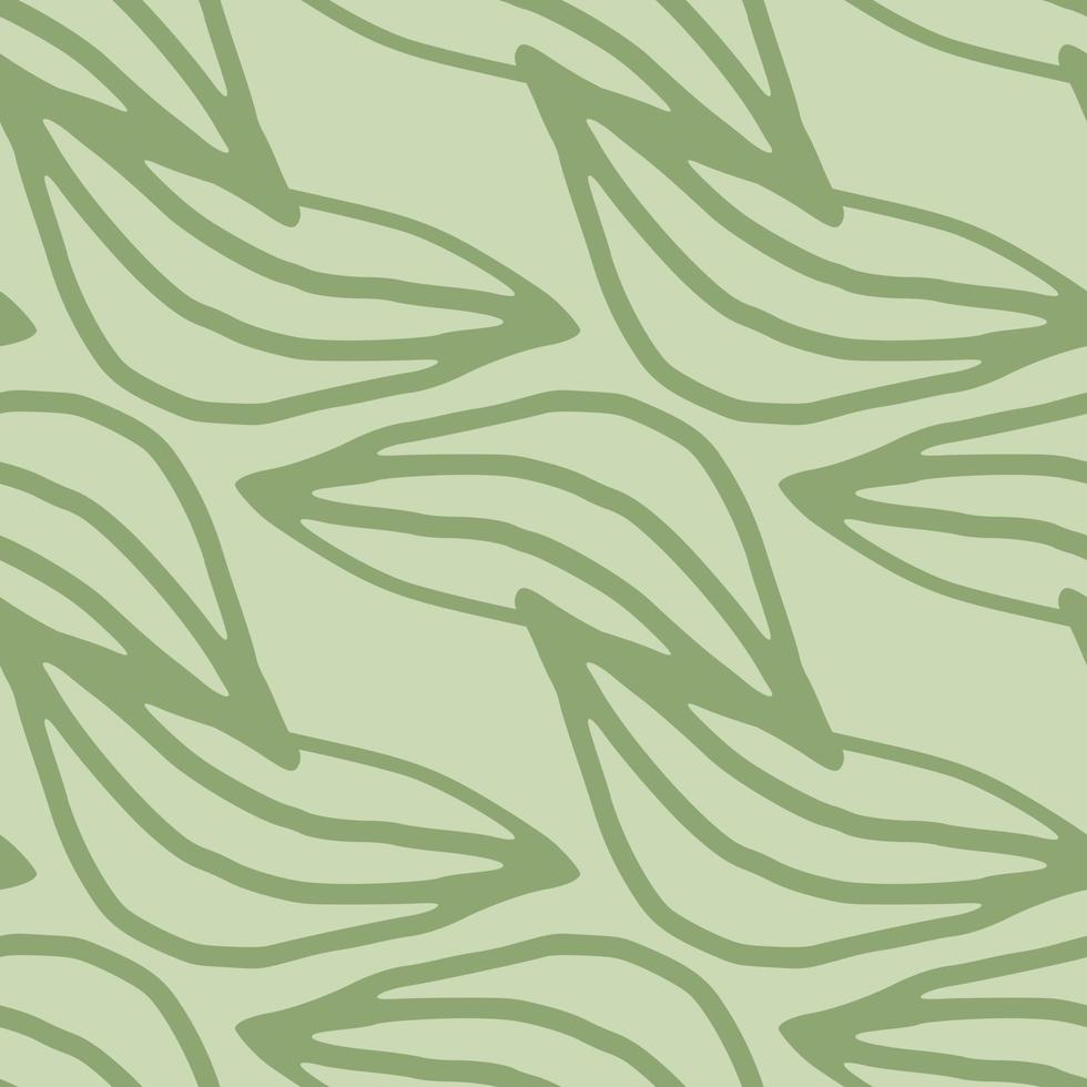 Floral seamless pattern with outline leafs in green pastel tones. Creative botanic backdrop. vector