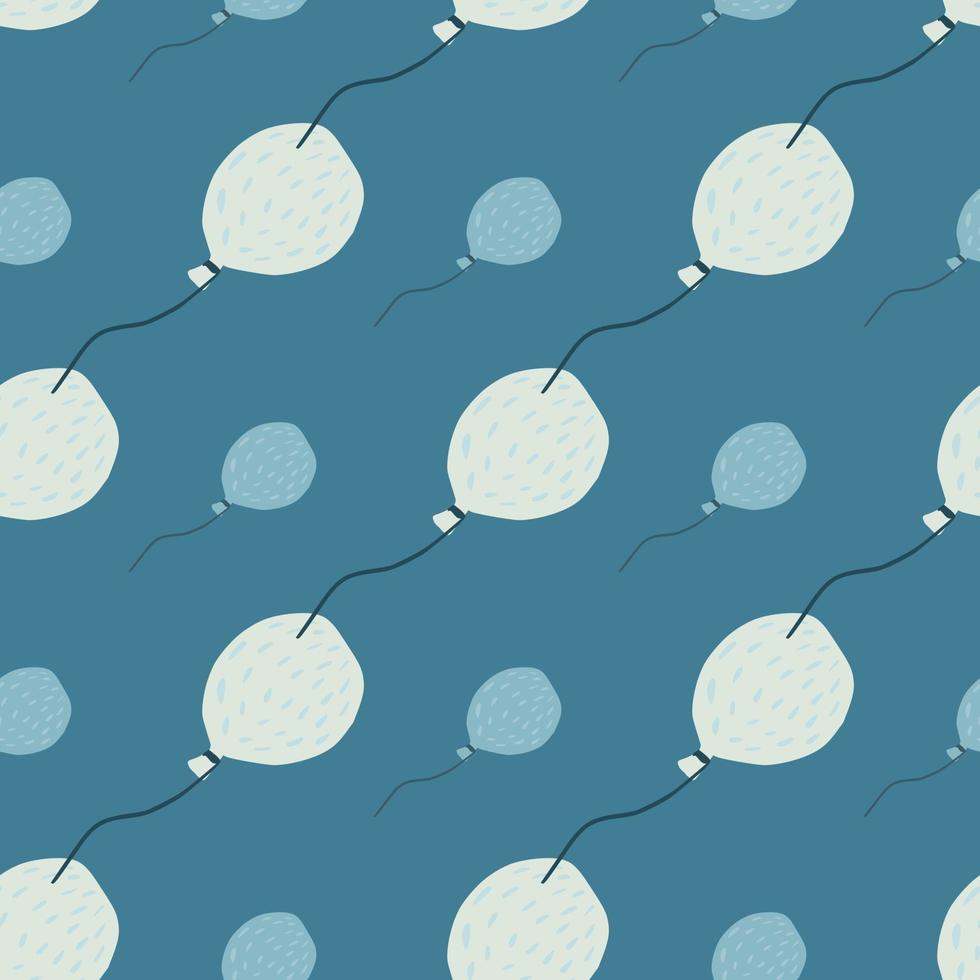 Seamless pattern with doodle balloons ornament. Light pastel tones holiday elements on navy blue soft background. vector