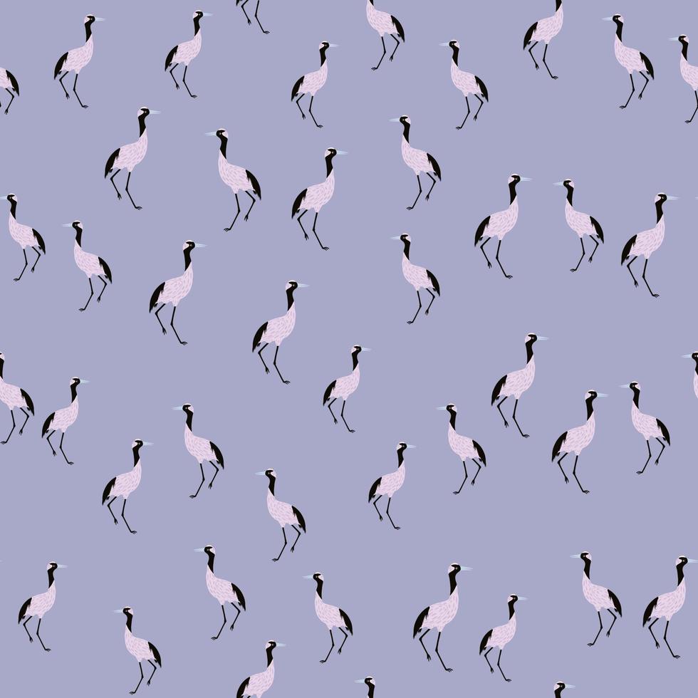 Abstract animal seamless pattern with little crane birds print. Blue background. Creative design. vector