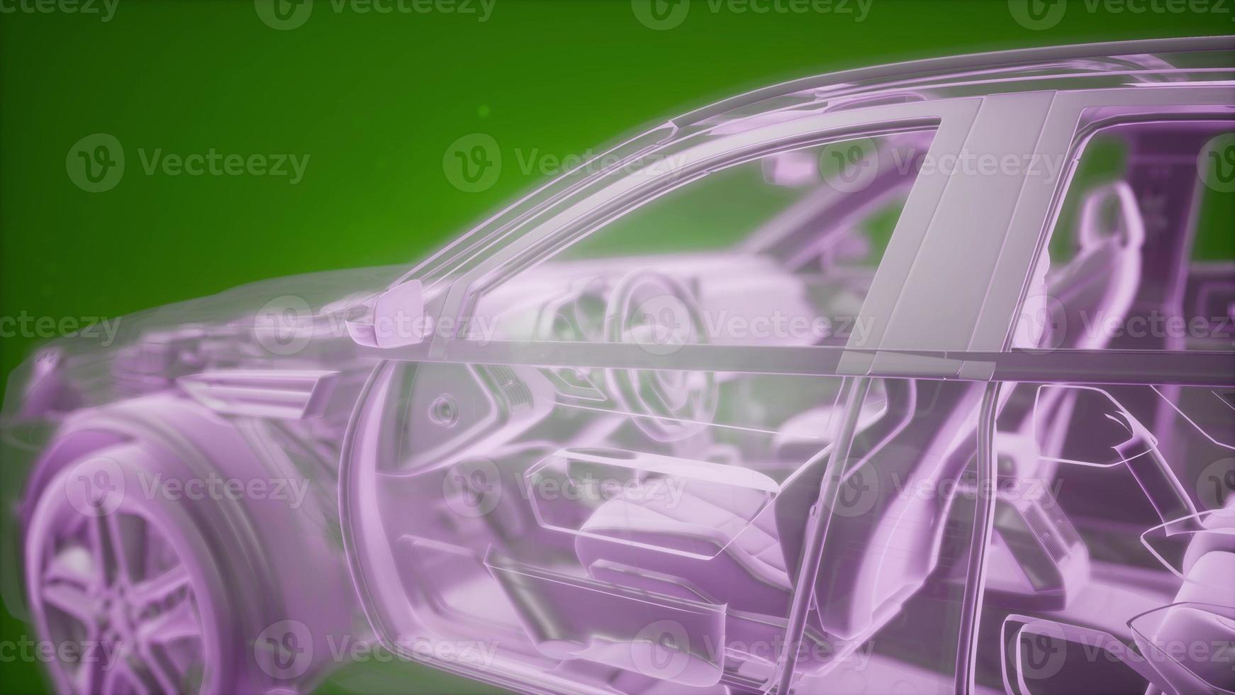 Holographic animation of 3D wireframe car model with engine photo