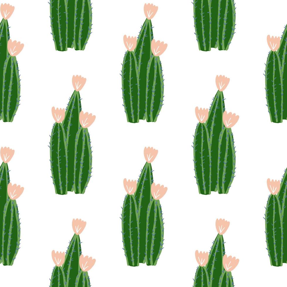 Blossom cactus seamless pattern on white background. Cacti wallpaper. vector