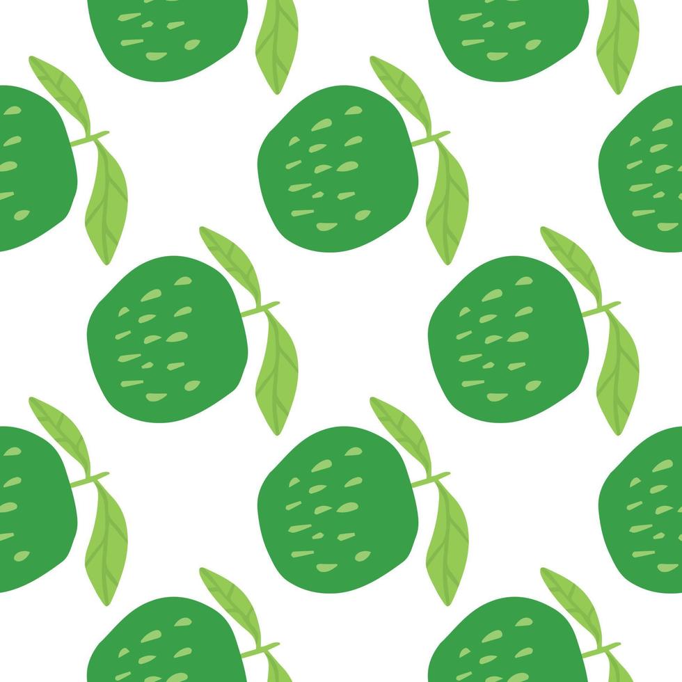 Green apples seamless pattern in doodle style on white background. vector