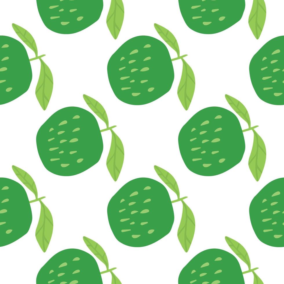 Green apples seamless pattern in doodle style on white background. vector