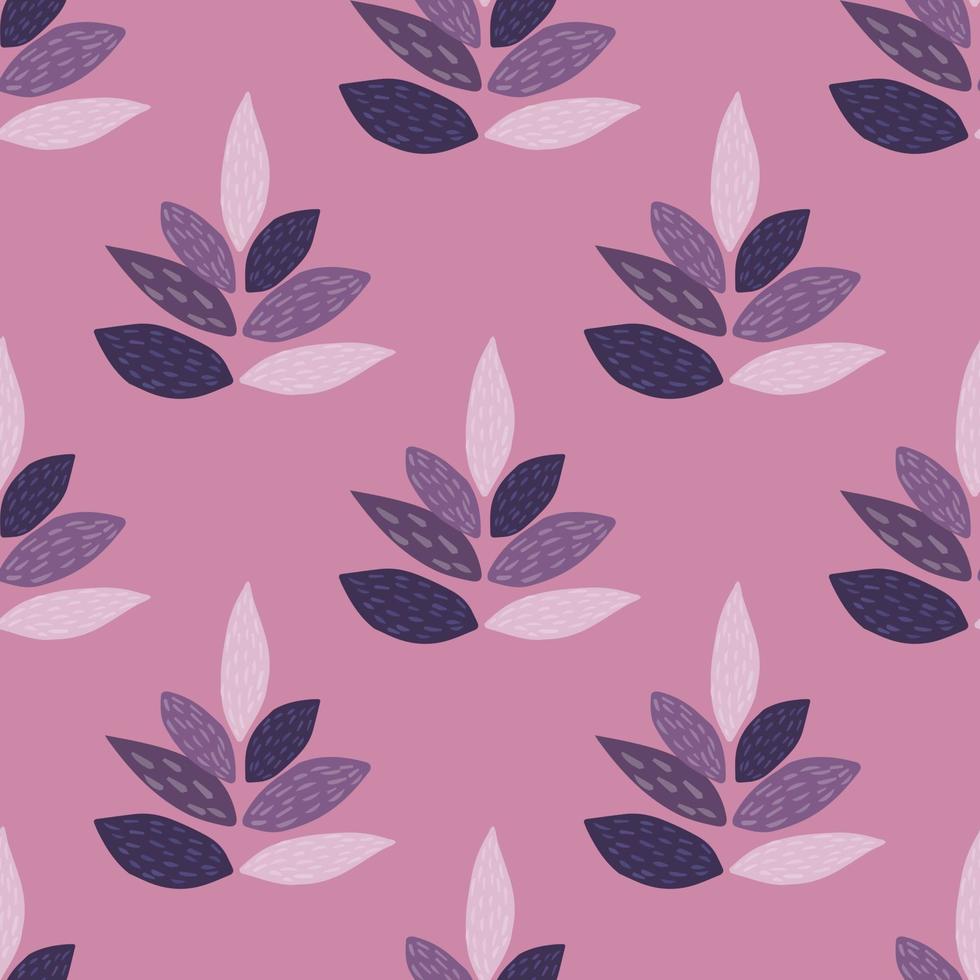 Leaves silhouette seamless floral pattern. Botanic elements and background in purple and lilac colors. vector