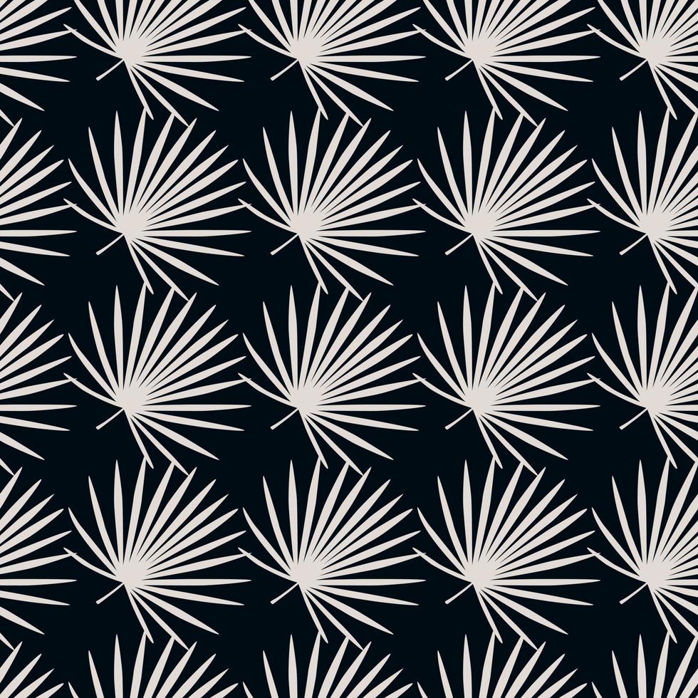 Abstract hawaii light contrast seamless pattern with hand drawn talipot leaves elements. Black background. Botanic backdrop. vector