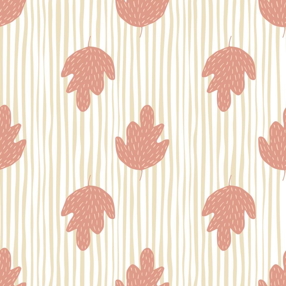 Doodle oak leaf seamless pattern on stripe background. vector