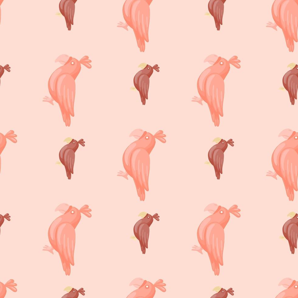 Zoo bird seamless pattern with tropical parrots shapes. Pastel pink tones. Decoratice animal artwork. vector