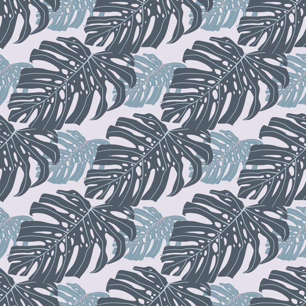 Decorative seamless pattern doodle ornament with monstera. Pastel blue palette. vector