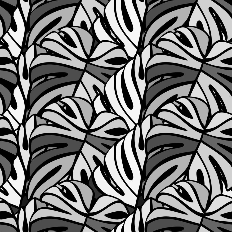 Monochrome jungle seamless pattern. Exotic plant. Tropical palm leaves floral background. vector
