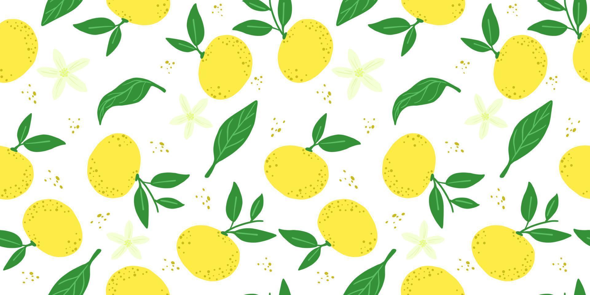 Yellow citrus fruits seamless pattern on white. Tangerines endless wallpaper. Cute food backdrop. vector