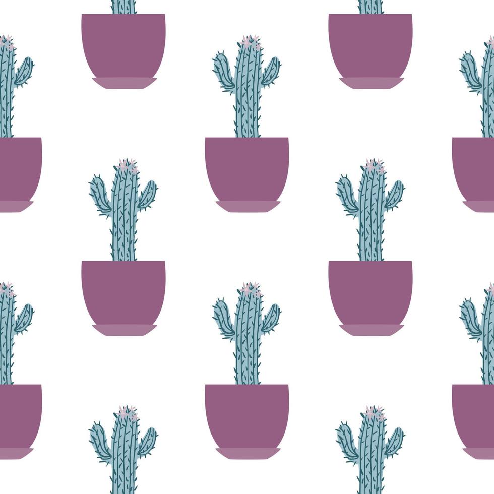 patrón sin costuras con cactus en maceta sobre fondo blanco. diseño para tela, estampado textil, papel envolvente. vector