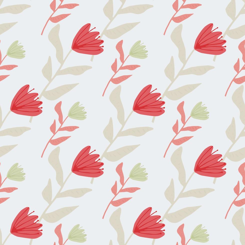 Pastel tender tulip flowers seamless pattern. Red botanic elements on light background. Stylized artwork. vector