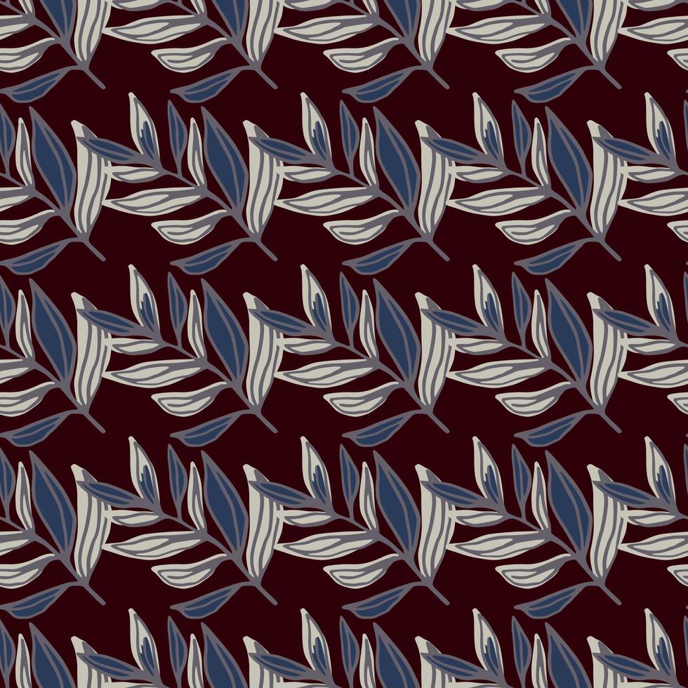 Dark tones seamless pattern with leaves ornament. Grey and navy blue branches. Simple floral backdrop. vector