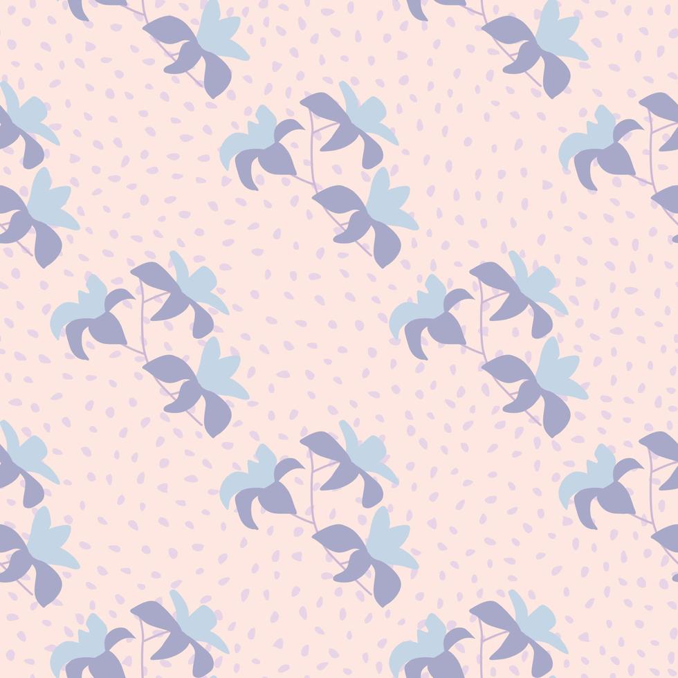 Seamless exotic nature seamless pattern with blue hawaii flower elements. Pink dotted background. vector