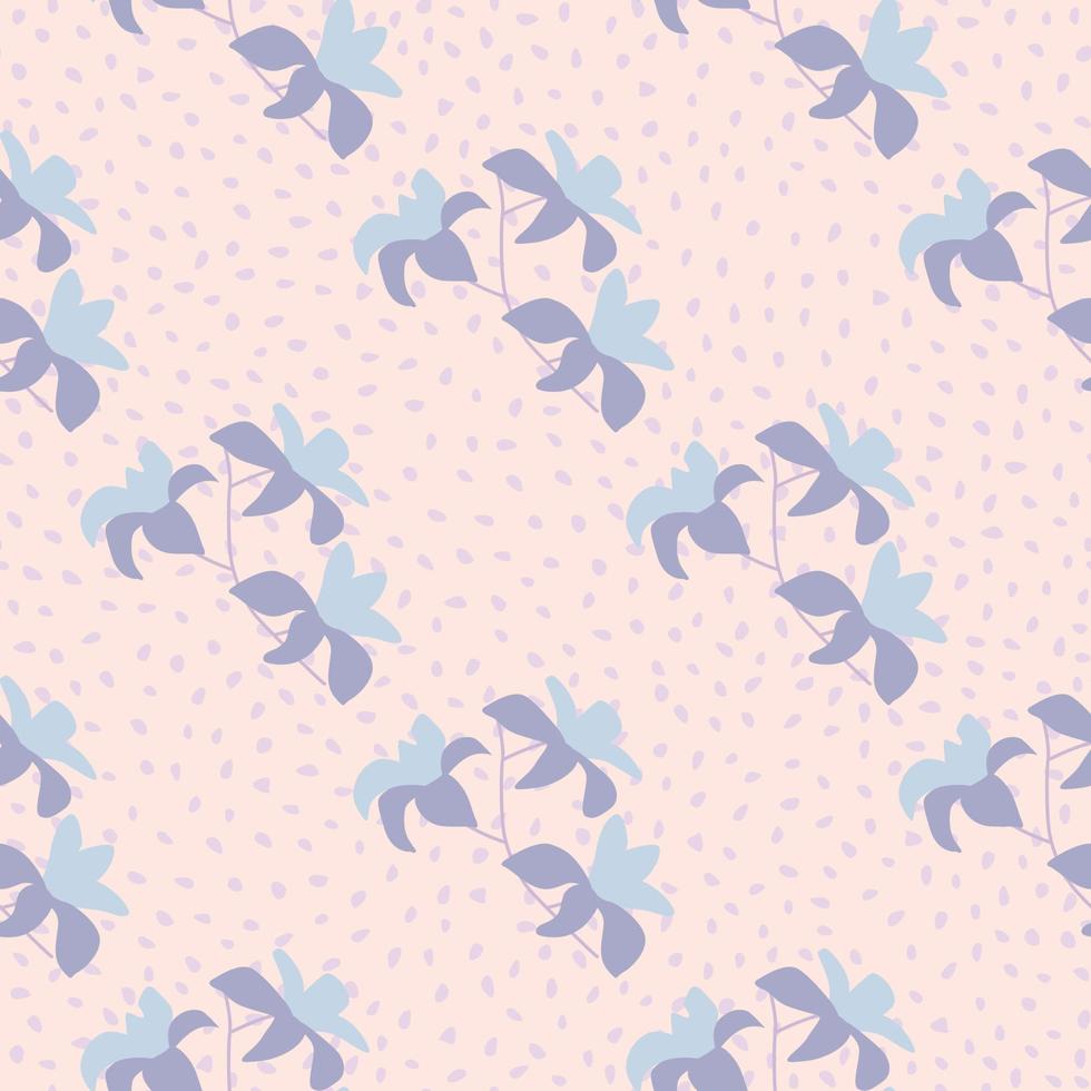 Seamless exotic nature seamless pattern with blue hawaii flower elements. Pink dotted background. vector