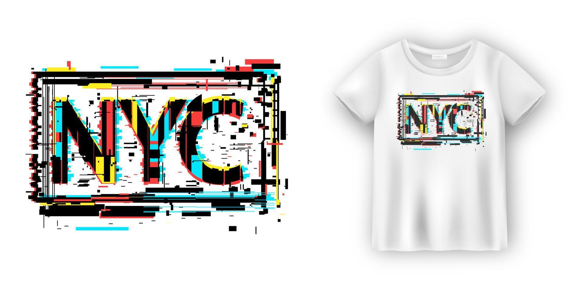 New York typography in glitch effect for t shirt. Modern print. Apparel abstract poster. vector