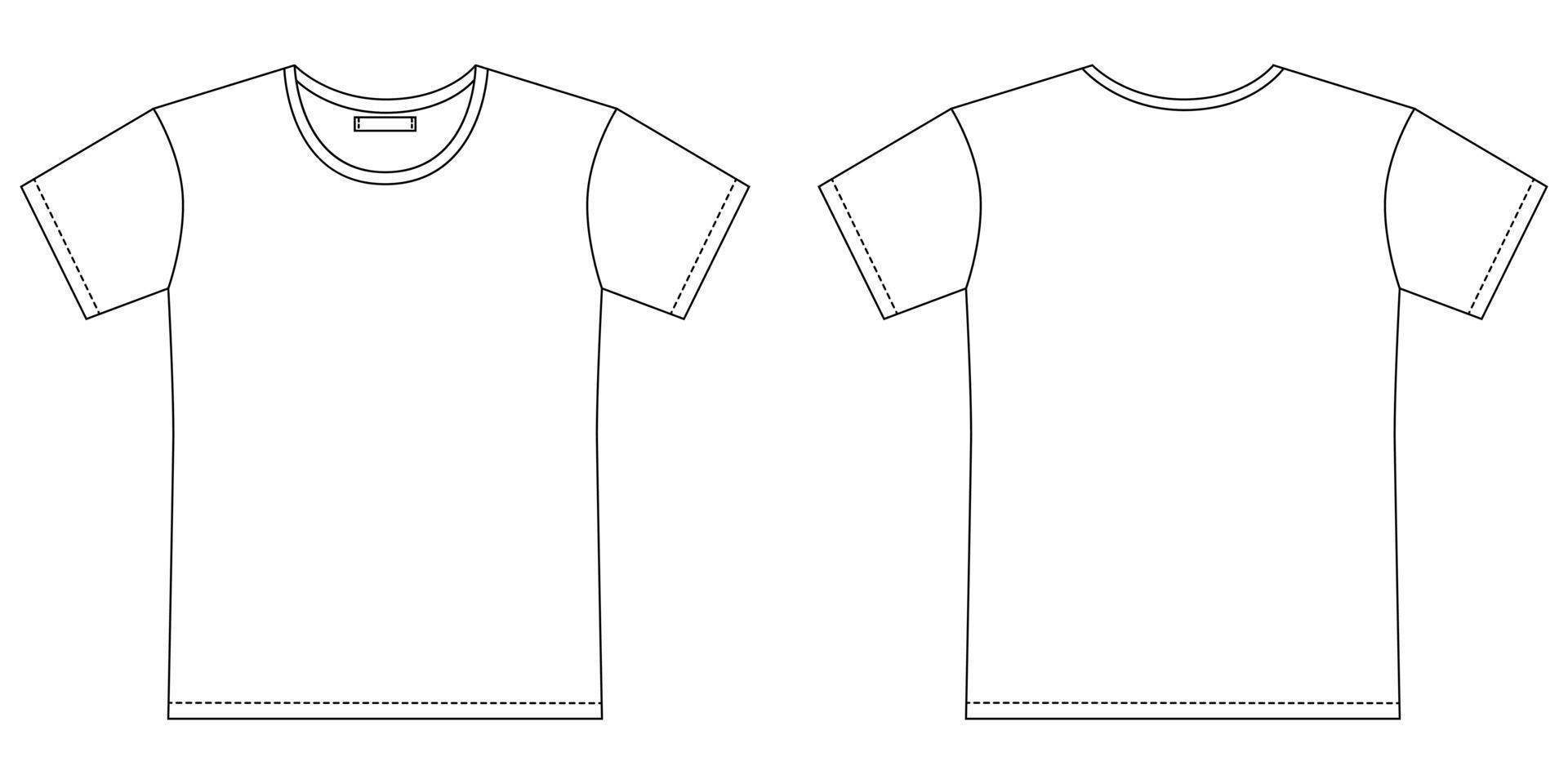 Blank t shirt outline sketch. Apparel t-shirt CAD design. Isolated technical fashion illustration. vector