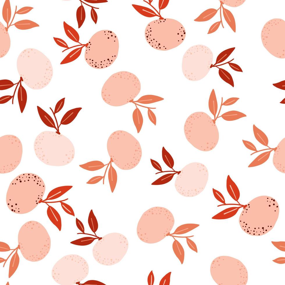 patrón sin costuras de mandarinas rosas aleatorias en estilo abstracto dibujado a mano. siluetas aisladas de cítricos. vector