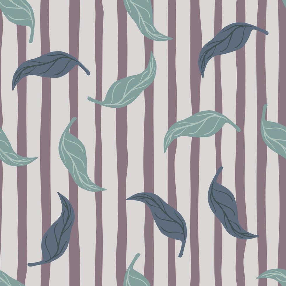 Nature seamless pattern with random mandarin leaves elements. Purple pastel striped background. vector