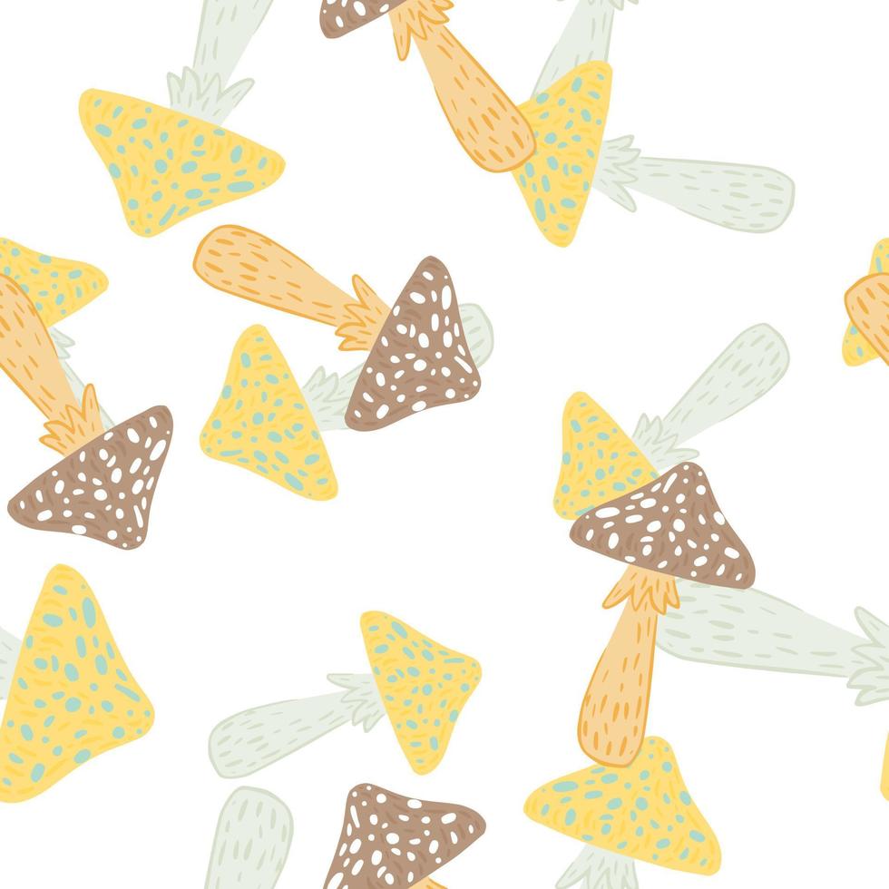 Isolated simple seamless pattern with grey and orange pastel magic mushrooms. White background. vector