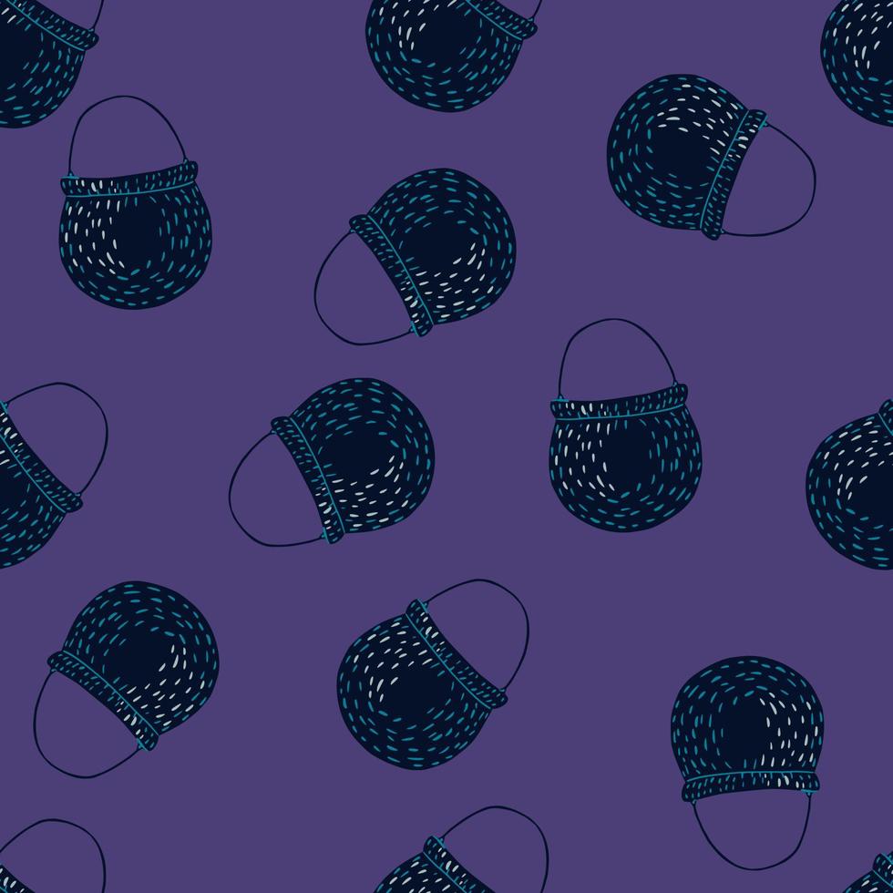 Random seamless pattern with doodle boling pot ornament. Purple bright background. vector