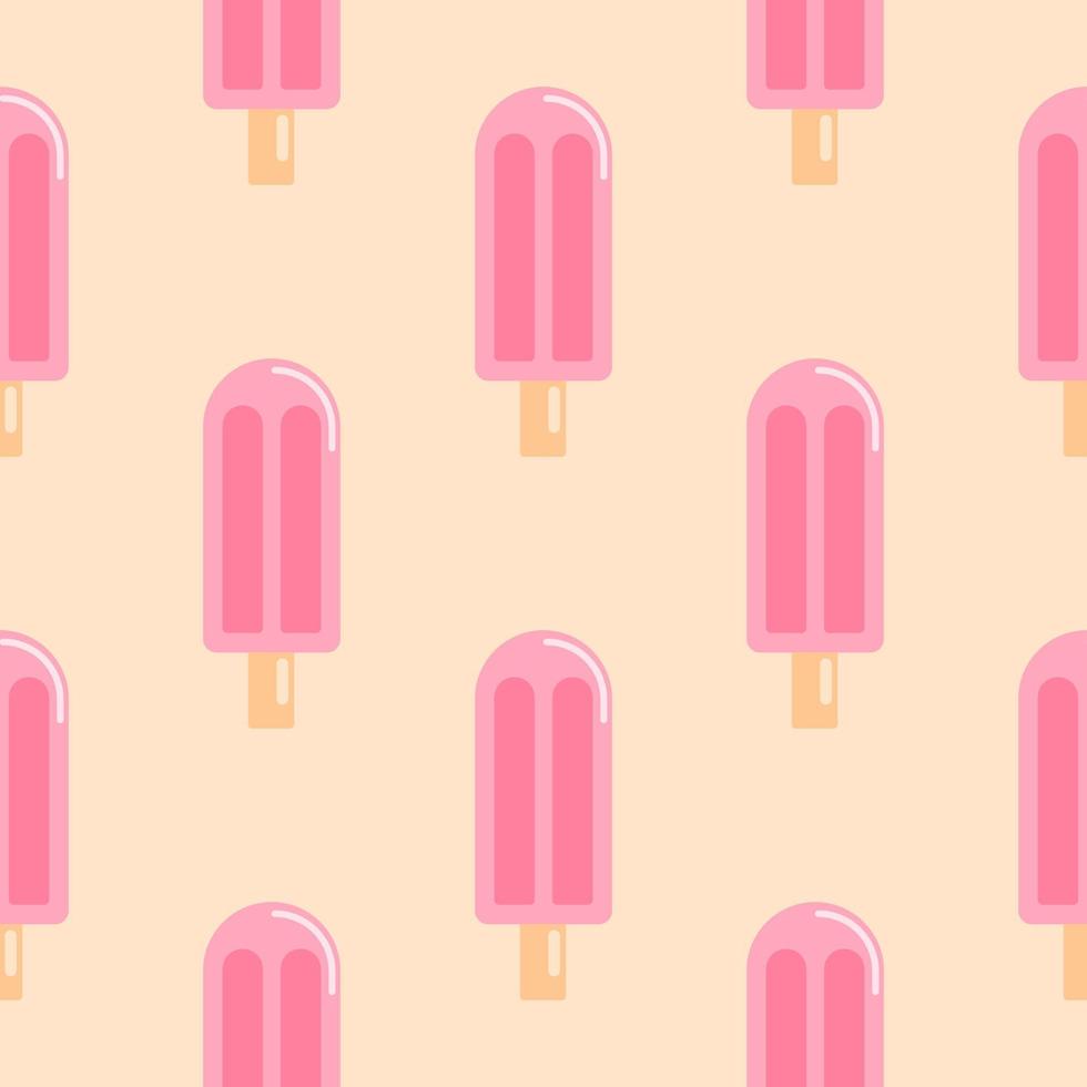 Frozen strawberry popsicles seamless pattern. Summer Ice lolly in flat style wallpaper. Pink ice cream backdrop vector