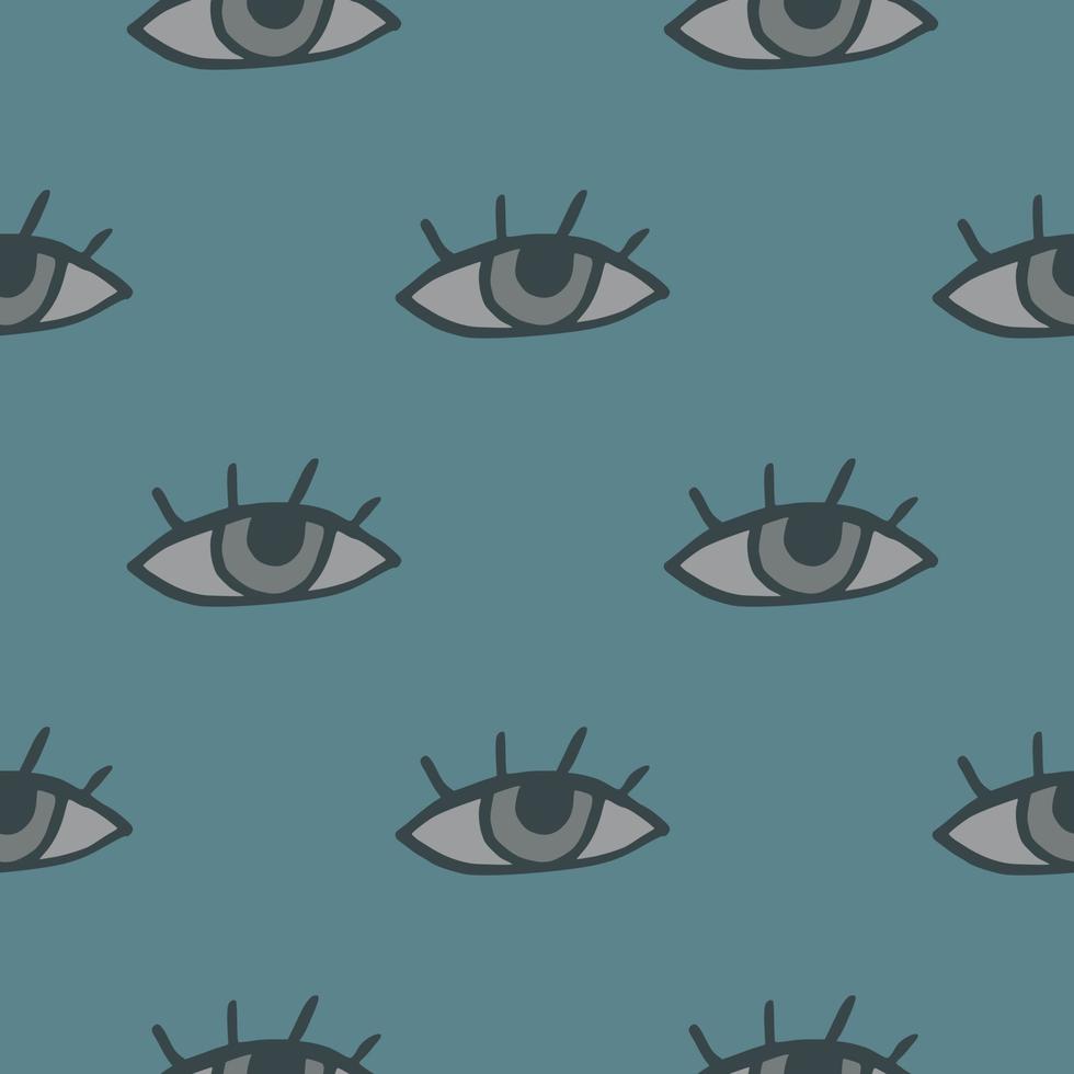 Minimalistic seamless eye pattern. Pastel pale blue background with grey elements. vector