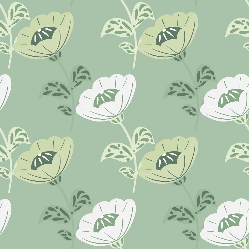 Fashion seamless pattern in hand drawn style with bloom vintage flowers shapes. Blue background. vector