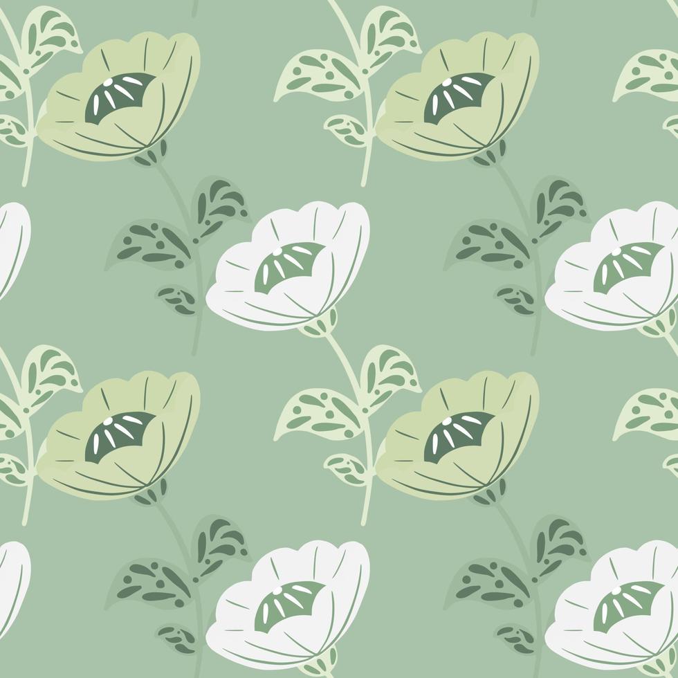 Fashion seamless pattern in hand drawn style with bloom vintage flowers shapes. Blue background. vector