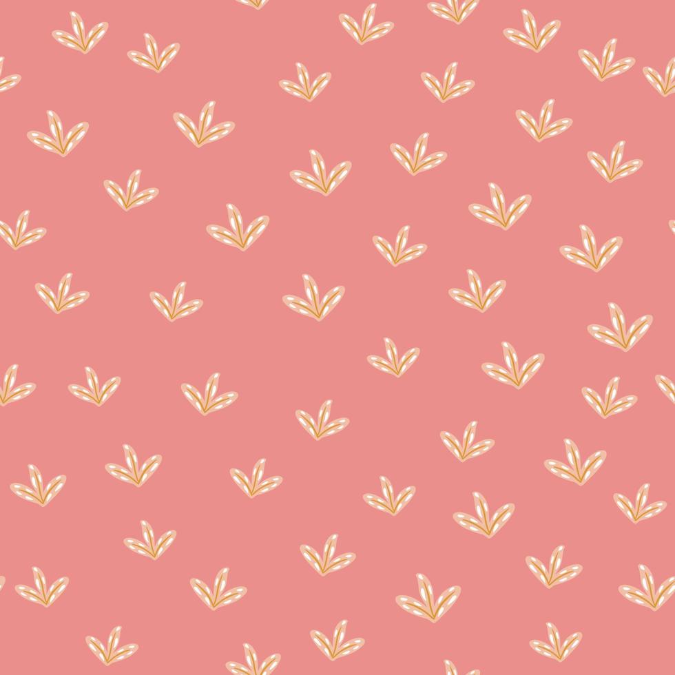 Botanic abstract seamless pattern with little random simple leaf ornament. Pink pastel background. vector