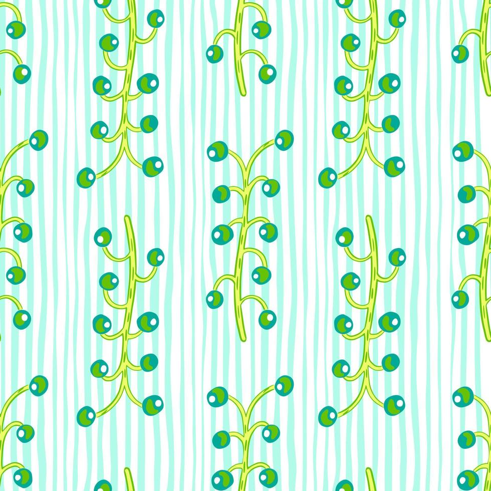 patrón botánico abstracto sin fisuras con formas de ramas de bayas de color azul y verde. fondo rayado vector