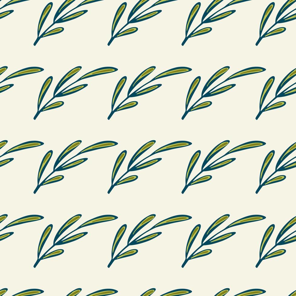 Blue contoured green branches elements seamless botanic pattern. Light grey background. Simple style. vector