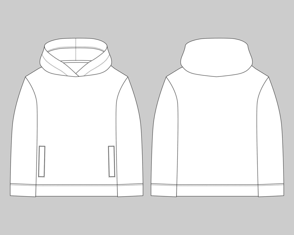 Technical sketch for men hoodie. Mockup template hoody. vector