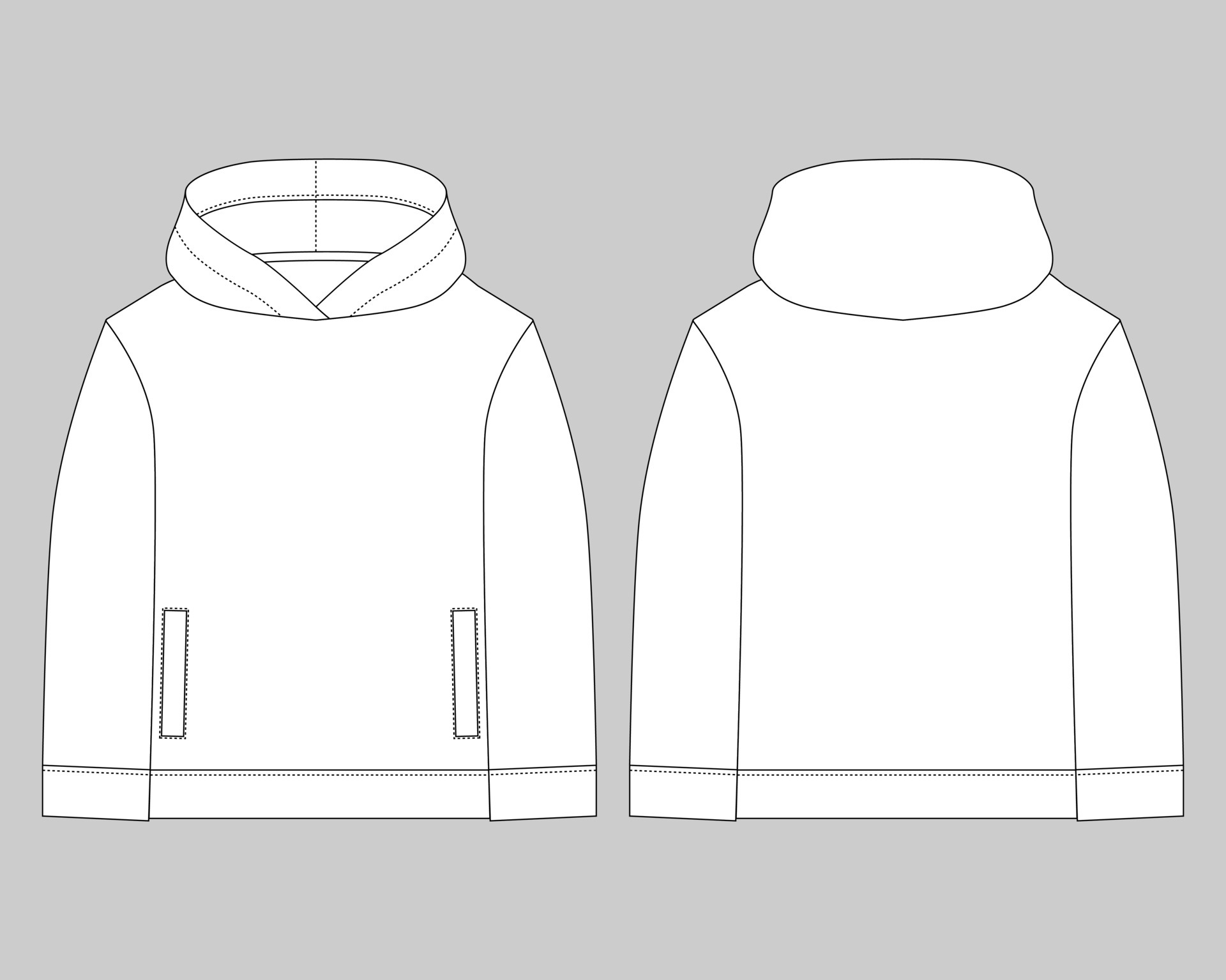 Hoodie Technical Drawing  Fashion Vector