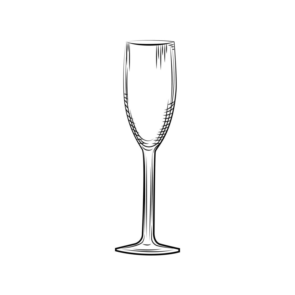 Hand drawn empty champagne glass sketch. Engraving style. vector