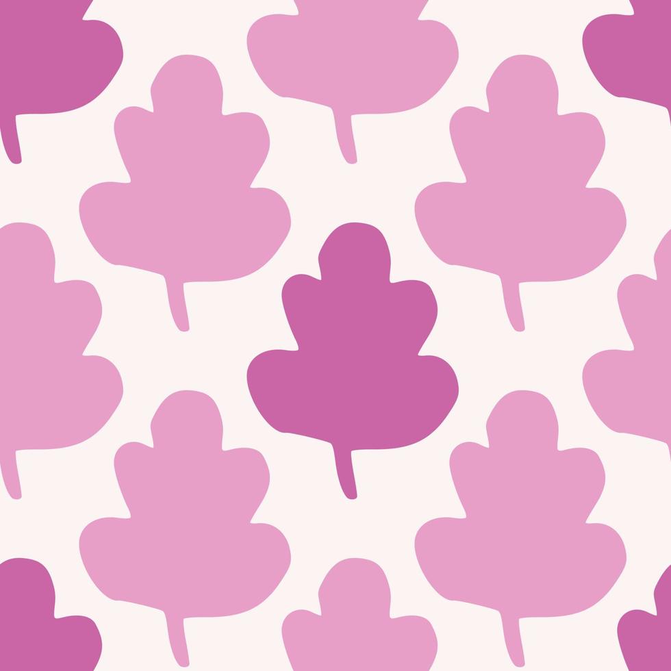 Isolated seamless pattern with leafs figures on white background. Simple abstract leaves in pink and lilac colors. vector