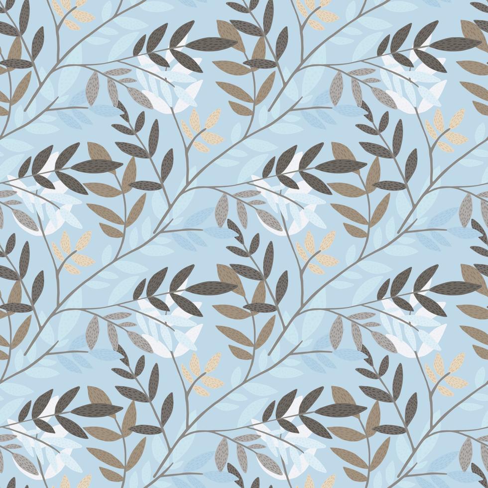 Forest leaves and brances seamless pattern in Scandinavian style. Floral endless wallpaper. vector