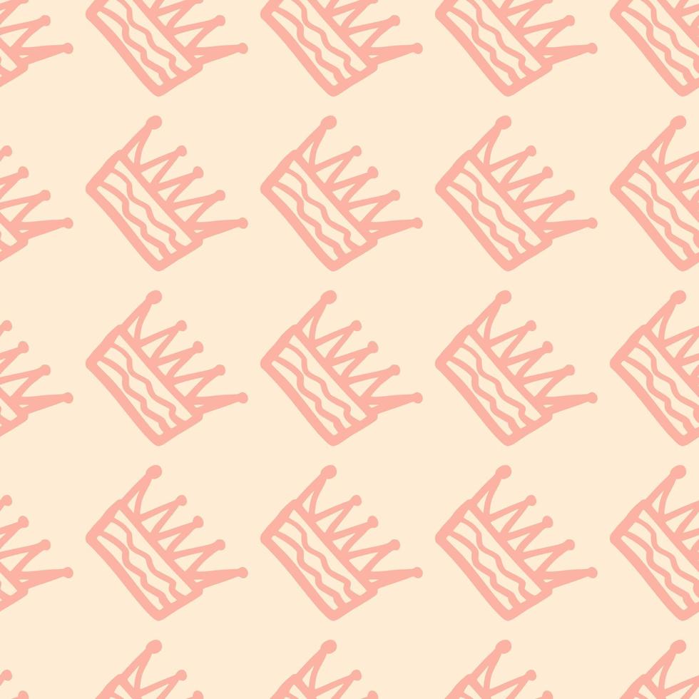 Minimalistic simple seamless pattern with pink crown silhouettes. Light background. vector