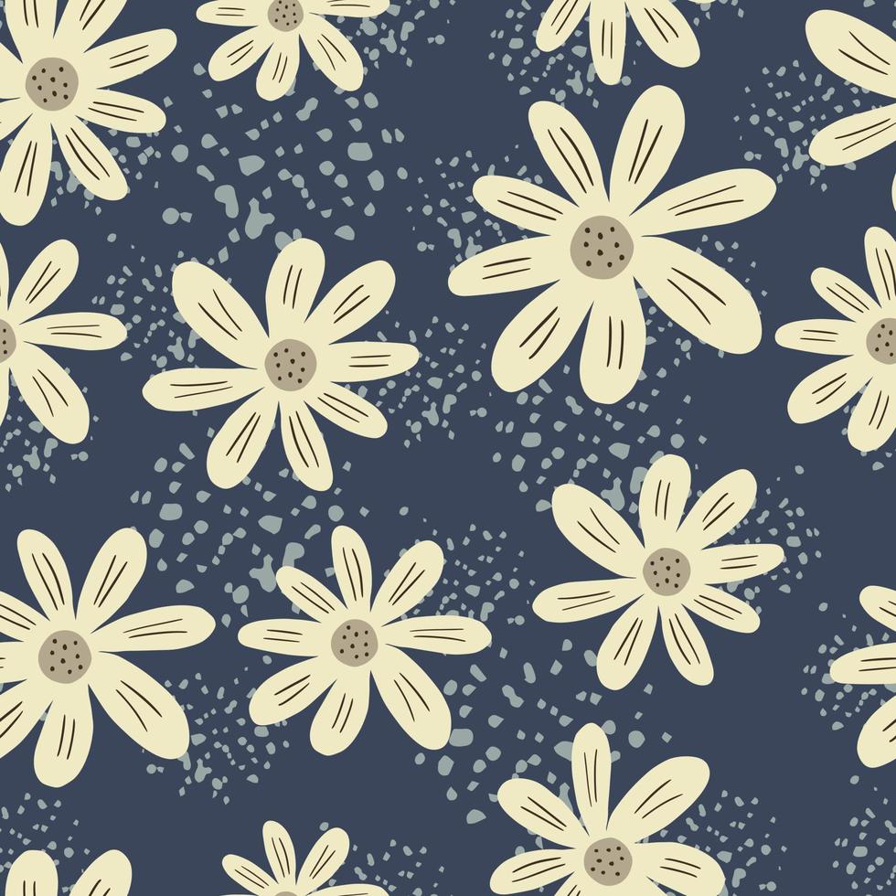 Random ditsy seamless pattern on splash background. Doodle chamomile print. Geometric floral ornament. Botanical backdrop. vector