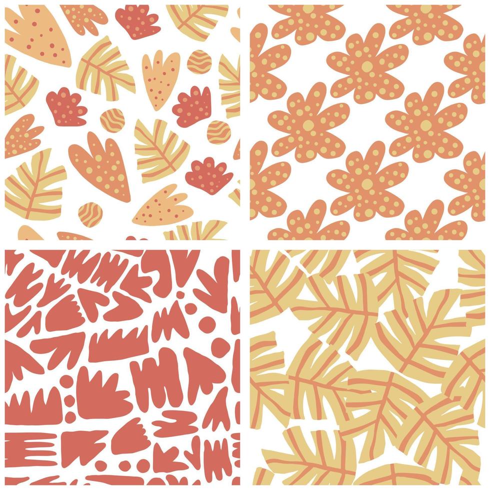 Set of modern abstract leaves seamless pattern. vector