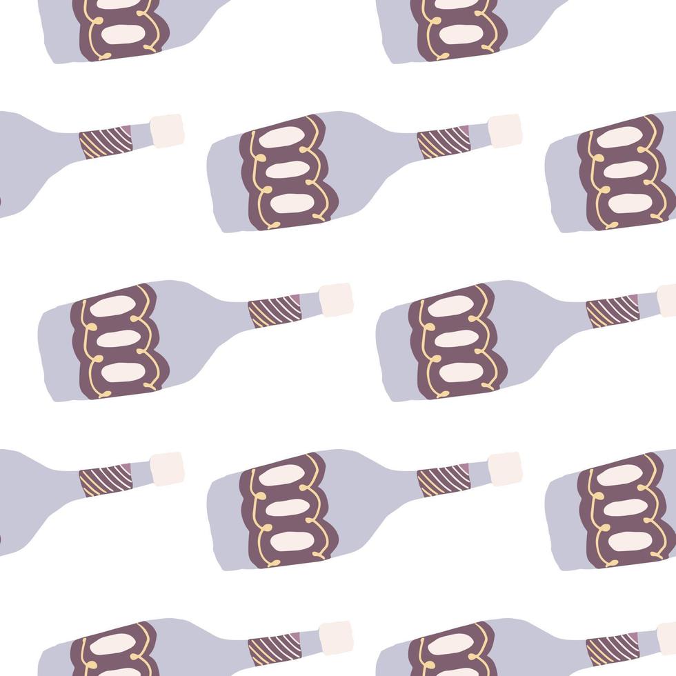 botellas de ron de barra de alcohol en estilo garabato. divertido, botella de vidrio, seamless, patrón, blanco, plano de fondo vector